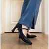 Fashion French Square Thick Heel Single Shoes Women's 2025 New Retro Style One-word Buckle with Light Mouth High Heels