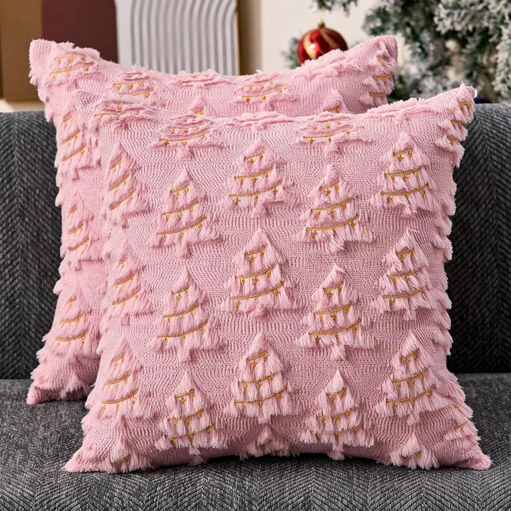 45x45cm Embroidered Christmas Tree Throw Pillow Cover Decorative Cushion Case for Sofa Chair Home Living Room