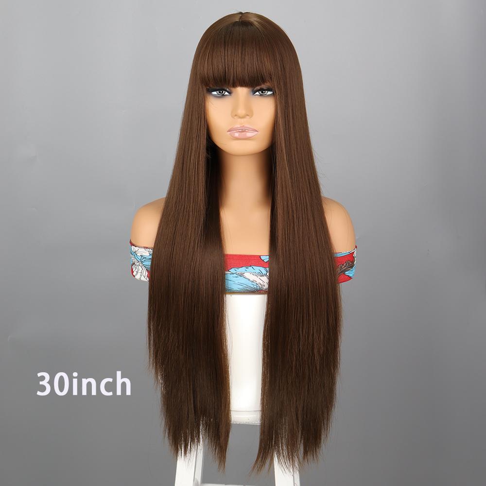 Long Straight Wig With Bangs Natural White Hair Wigs Synthetic Heat Resistant Wigs For Girls Daily Party Use
