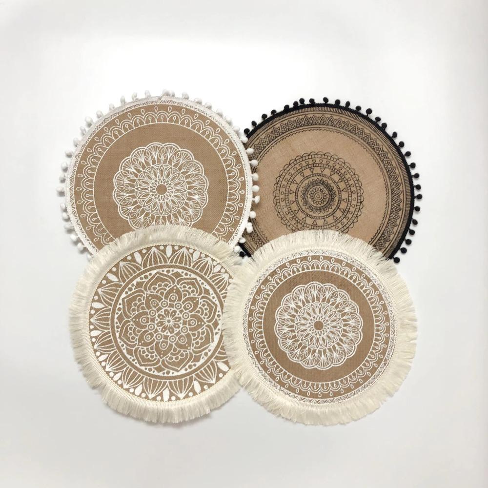 Non-Slip Round Placemat Heat Resistant Woven Vase Mats Vintage Cup Coaster Mat  Dining Table