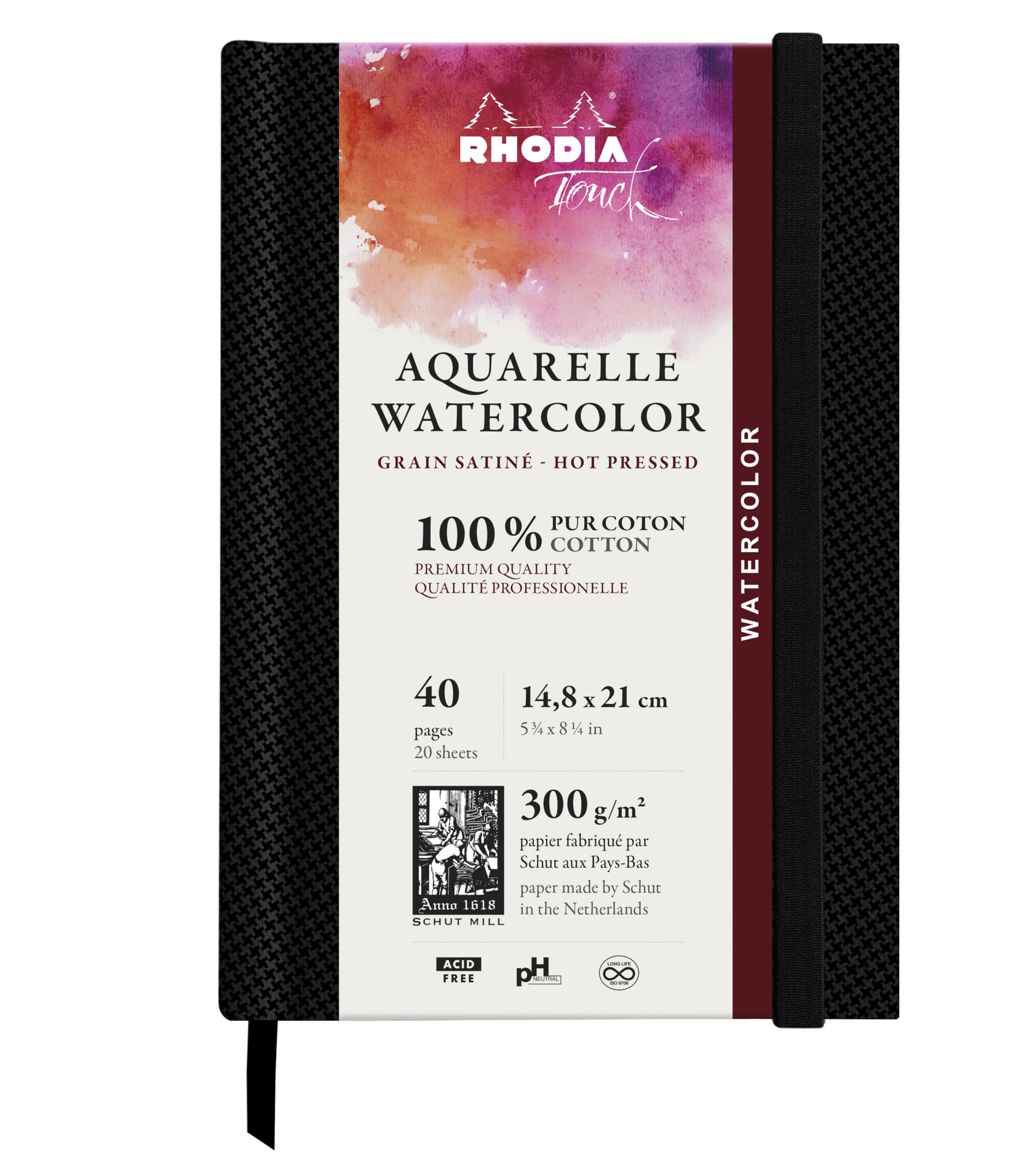 

Rhodia Touch Sketchbook, Drawing Paper, Watercolor Book, A5 (Fine Grain, Plain, 300g Paper Weight, 20 Sheets) RHODIA Touch cf116158