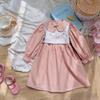 Sweet Strawberry Embroidered Princess Dress: Autumn 2025 Two-Piece Look, Color Block, Long Sleeve Cotton Dress for Girls