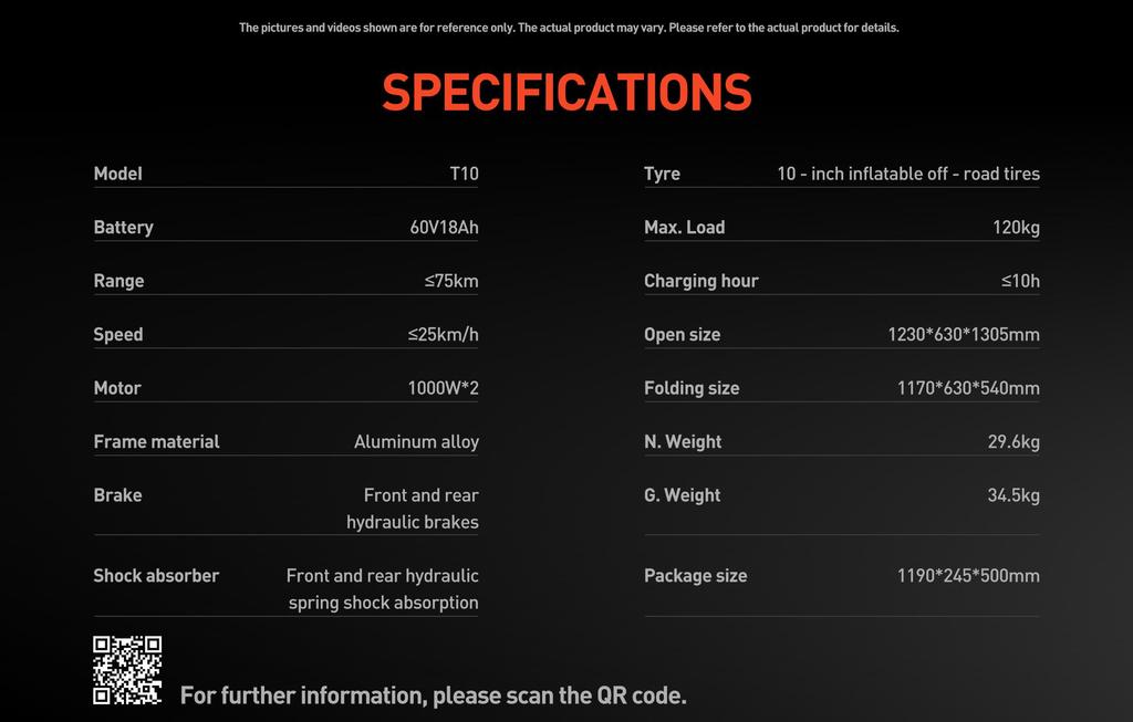 Hulajnoga elektryczna Joyor T10 1000W z podwójnym silnikiem, bateria 60V 18Ah, zasięg 75KM, składana hulajnoga elektryczna terenowa dla dorosłych