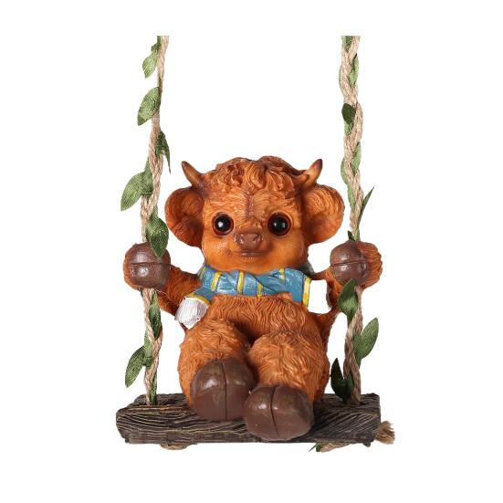 

Car Interior Pendant Highland Cow Rear View Mirror Hanging Pendant Easy Installation Resin Figurine Garden Bookshelf Decor