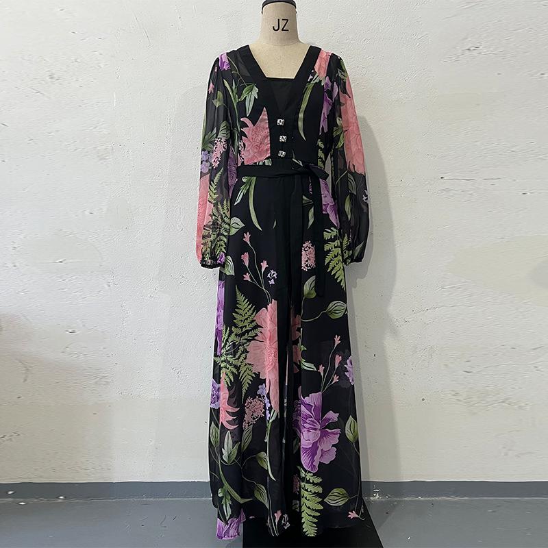 European & American Fashion Temperament Summer Long Sleeve Dress with Camisole Two-Piece Set for Women 2026.