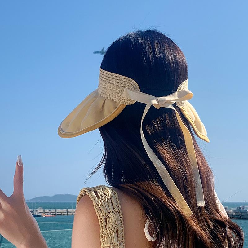 2025 New Big Brim Shell Visor Double-sided Straw Bucket Hat Summer Meal Ultraviolet Empty Top Hat
