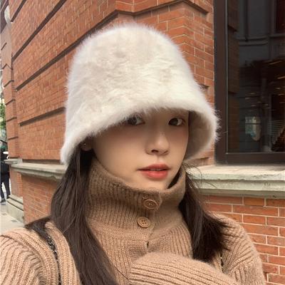 Solide Kunstpelz Bucket Cap Damen Becken Hut Wintermütze Koreanische Casual Japanische Hüte