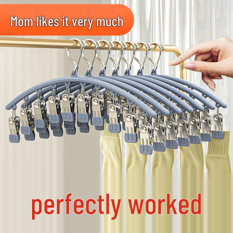 Stainless Steel Multi-Functional Drying Rack with 10 Non-Slip Clips for Socks and Underwear