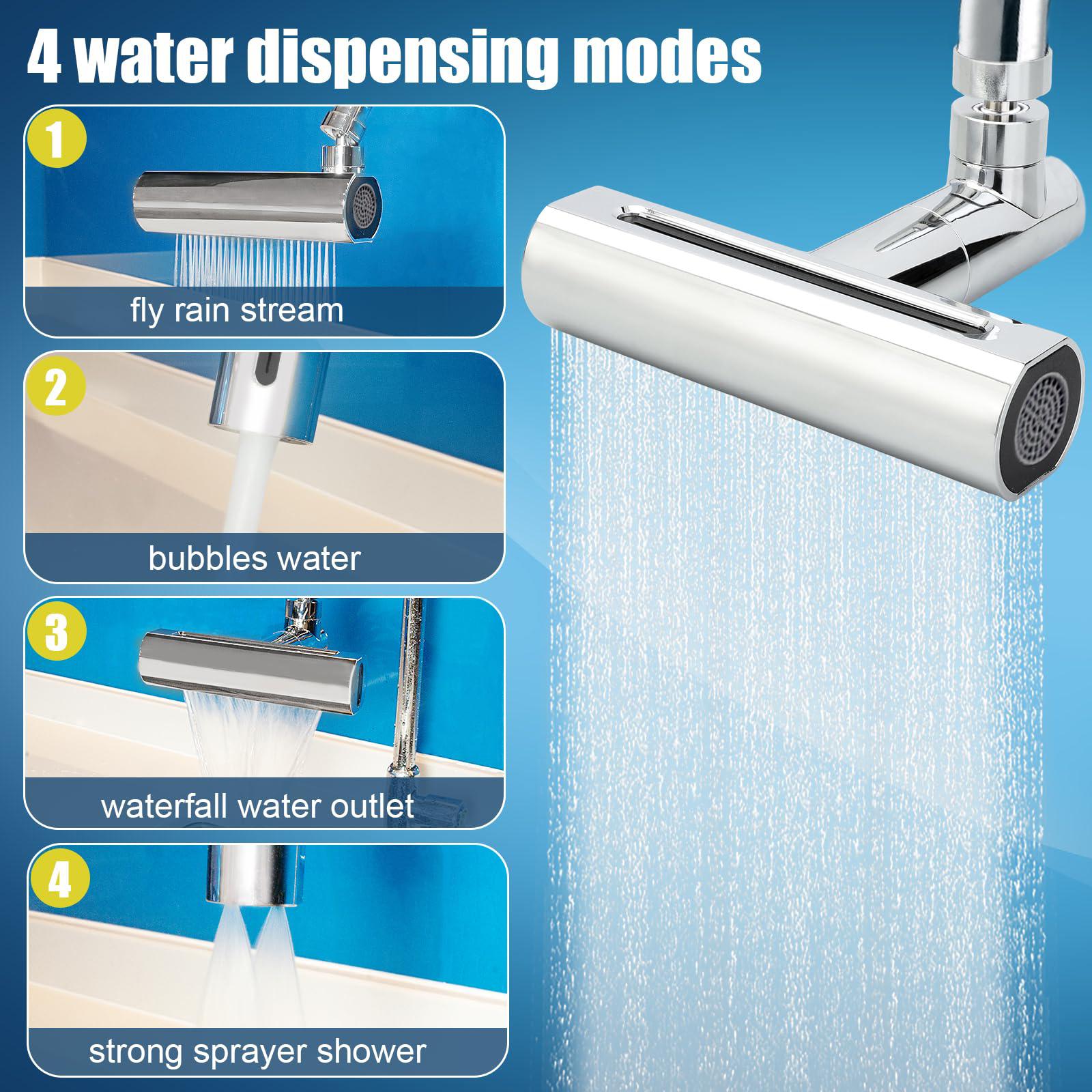 

Multifunctional Sink Faucet Connector Kitchen Waterfall 4 Modes Outlet Faucet Head Tap 360° Swivel Extension Faucet Nozzle серебряный