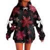 Ladies' Christmas Printed Bow Long Sleeved Loose Fitting Headband With Rope Hooded Sweatshirt Top