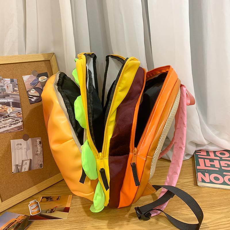 1 Stück Interessanter Cartoon Mehrschichtiger Hamburger Rucksack Große Kapazität Outdoor Reise Lässiger Rucksack