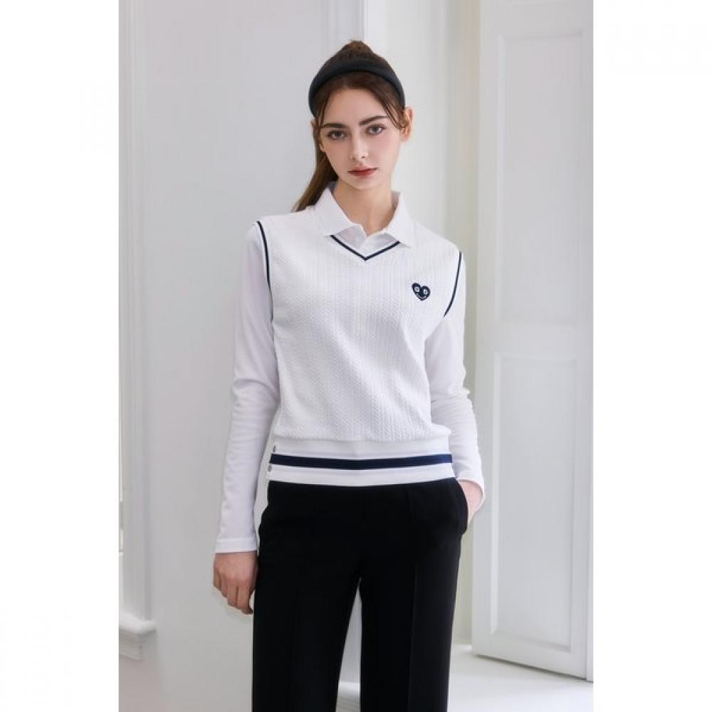 Goxo V Neck Jacquard Vest White M (55 class-66 class)