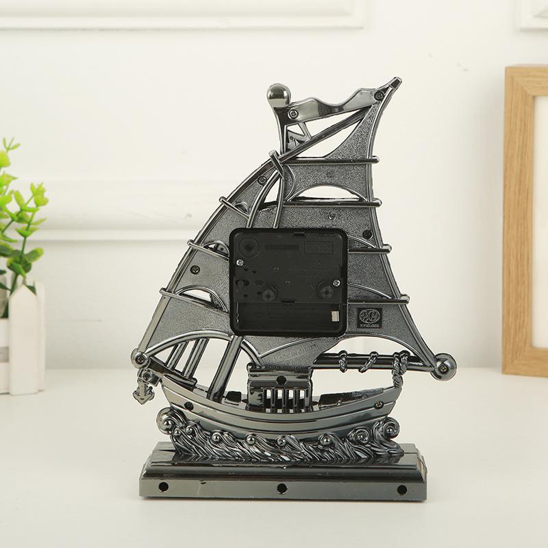 Table Alarm Clock Ornament Sailing Statue Sailboat Shape Bedside Clocks for Office Bedroom Living Room