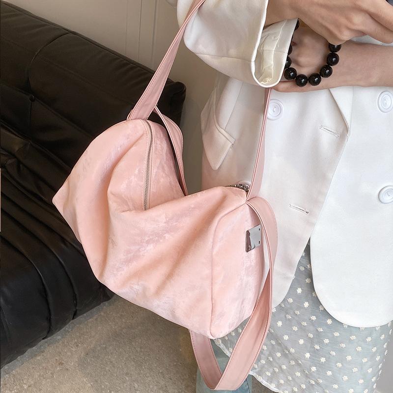 Solid Color Texture Simple Large Capacity Leisure Bag 2025 New Versatile Shoulder Messenger Bag Tote Bag
