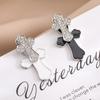 Personalized Black And White Diamond Cross Earrings, High-End Light Luxury Niche Earrings 925 Silver Needle Earrings