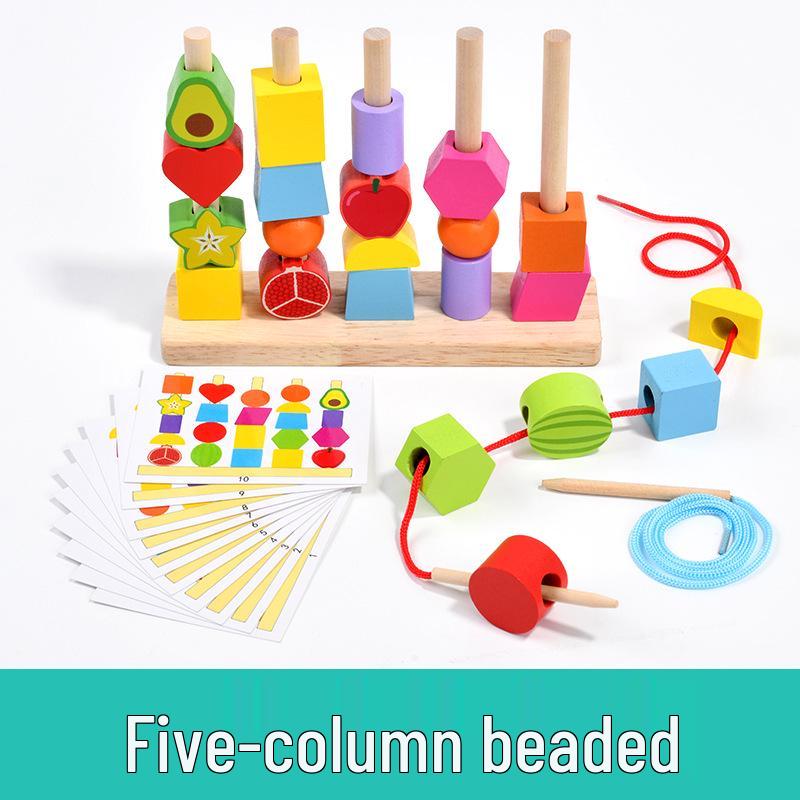 Wooden Beaded Educational Toy Set for Toddlers - Science & Colorful Beads for Intelligence Development