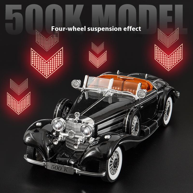 1/18 Benz Retro Car 500K Alloy Car Model, Simulated Sound and Light Vintage Car Children's Toys, Boys Gift Collection Ornaments