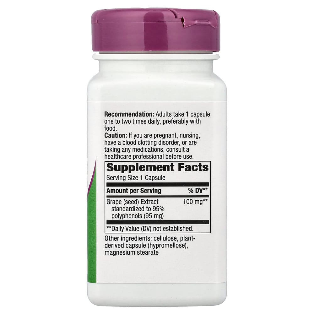 Nature's Way Premium Extract Grape Seed 100mg Veggie Capsules, 60 Count