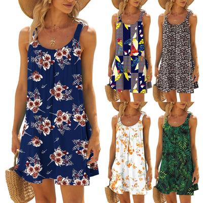 Women's Summer Sexy Suspender  Dress Sleeveless Printed Dress  Sling Dress