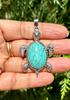 Oxidized Silver Hindu Religious Vishnus Turtle, Tortoise, Kachua Pendant Locket, Kurma Avtaar, TURQUOISE, Temple Pooja, Wealth Good Luck