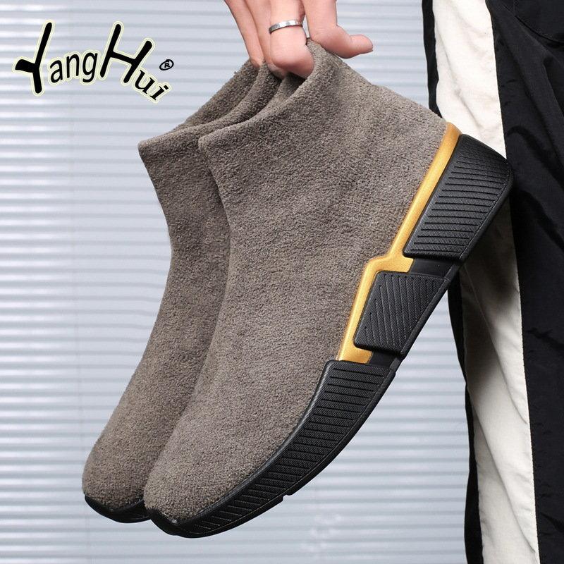 Outdoor Sock Boots Keep Warm Elastic Cotton Fabric Sports Casual Gaobang Platform Shoes for Men 2024 New Fashion Autumn Winter