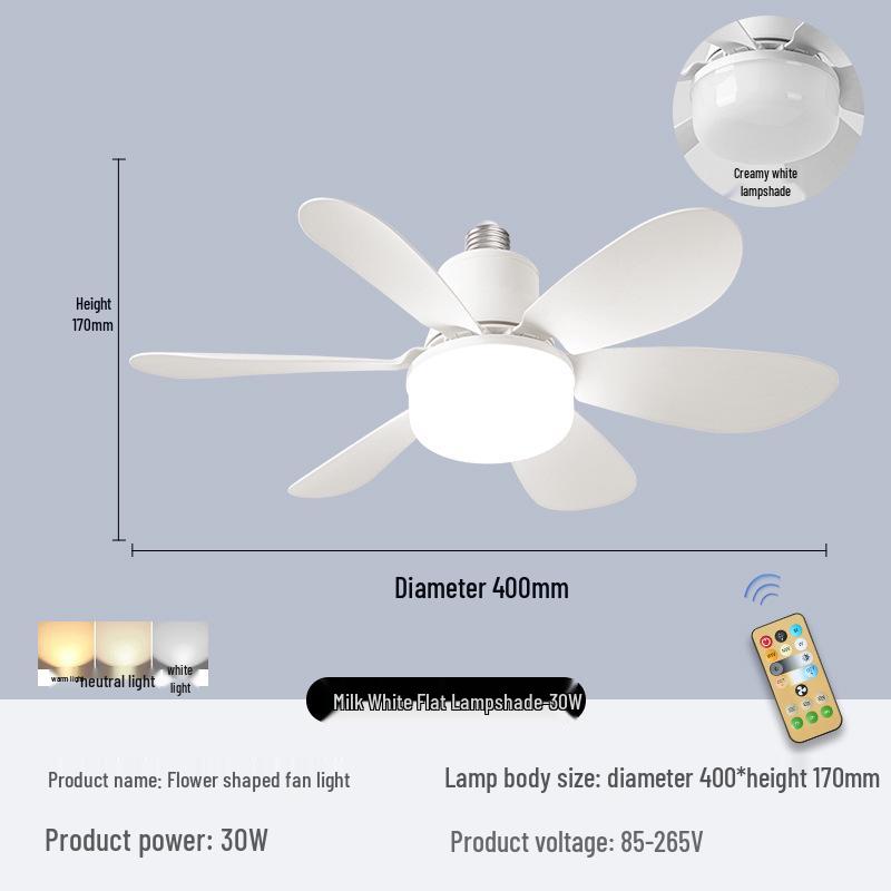 E27 Screw Base Ceiling Fan with Removable Blades and Light for Bedroom