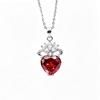 S925 Sterling Silver Crown Heart Necklace with Ruby Peach Pendant