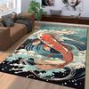 Artistic Carpet with Red Koi and Waves Suitable for use as an anti-slip game mat for living room and bedroom sofas