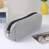 Cute Striped Canvas Pencil Case, Small Travel Pouch with Zipper, Large Capacity Portable Stationery Bag for School Office Girls