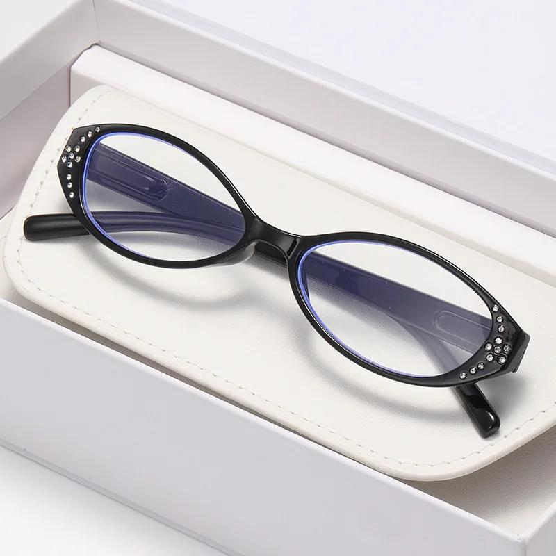 

Classic Fashion Oval Small Frame Presbyopia Glasses Exquisite Sparkling Diamond Hd Blue Light Blocking Reading Glasses 0