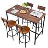 Bar Table, 5PCS 1193.8mm Bars Tables Set, Bar Tables and Chair Set with Rounded Edge Design, Rectangular Pub Table with Four Stools for Living Room,