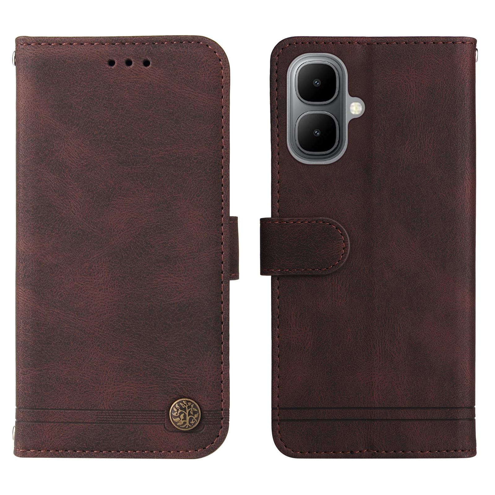 

For TECNO Pop 10/Infinix Smart 10 Leather Wallet Cases Skin Touch Phone Cover Stand with Strap Brown