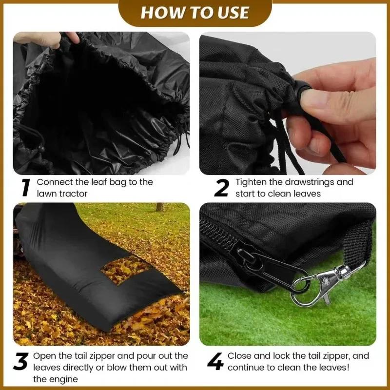 Wear Resistant Lawn Tractor Leaf Bag 200×130cm Grass Catcher Bag Garden Leaf Bag Large Capacity 420D Oxford Cloth Lawn Mower Bag