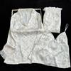 2026 Women's Ice Silk Floral Pajama Set: Long Sleeve Top, Long Pants, Lace Camisole with Bra Pads