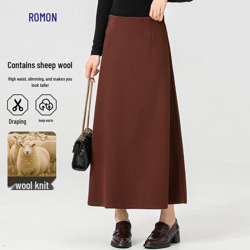 Luomeng Women s Wool Blend Knitted A-line Midi Skirt L