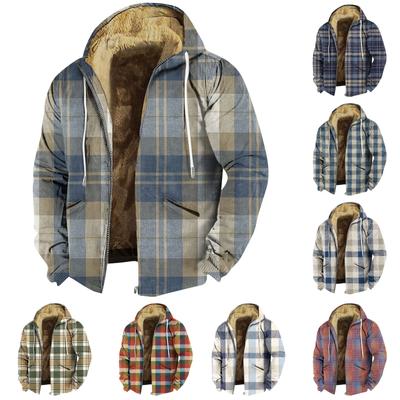 Herrenjacke mit Karomuster, für Frühling und Herbst, lässiger Trend, mit Reißverschluss und Kapuze