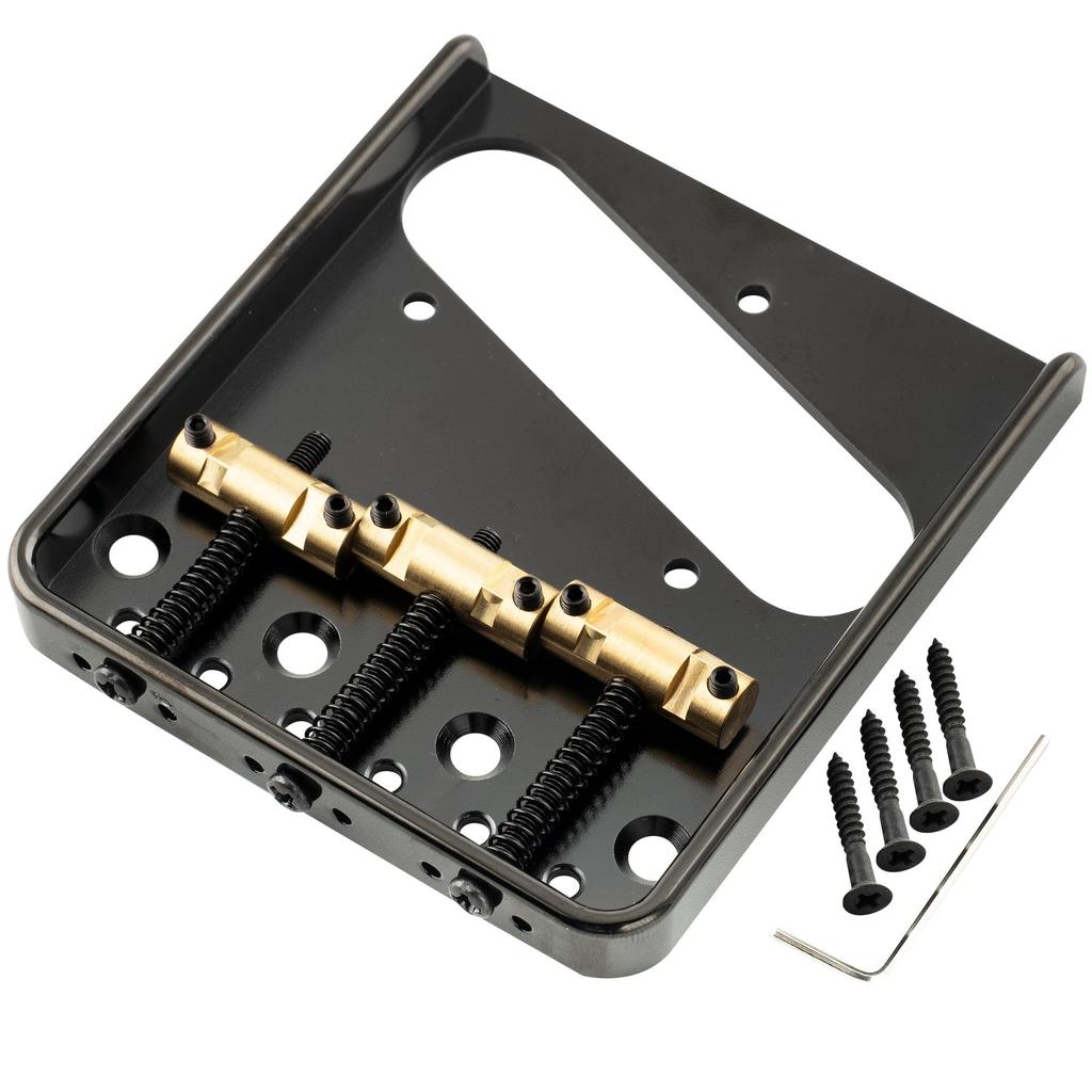 Musiclily Ultra 10.8mm Telecaster Bridge, 3-Way, Brass Saddles, Aluminum Plates, for Vintage TL Electric Guitars, Black