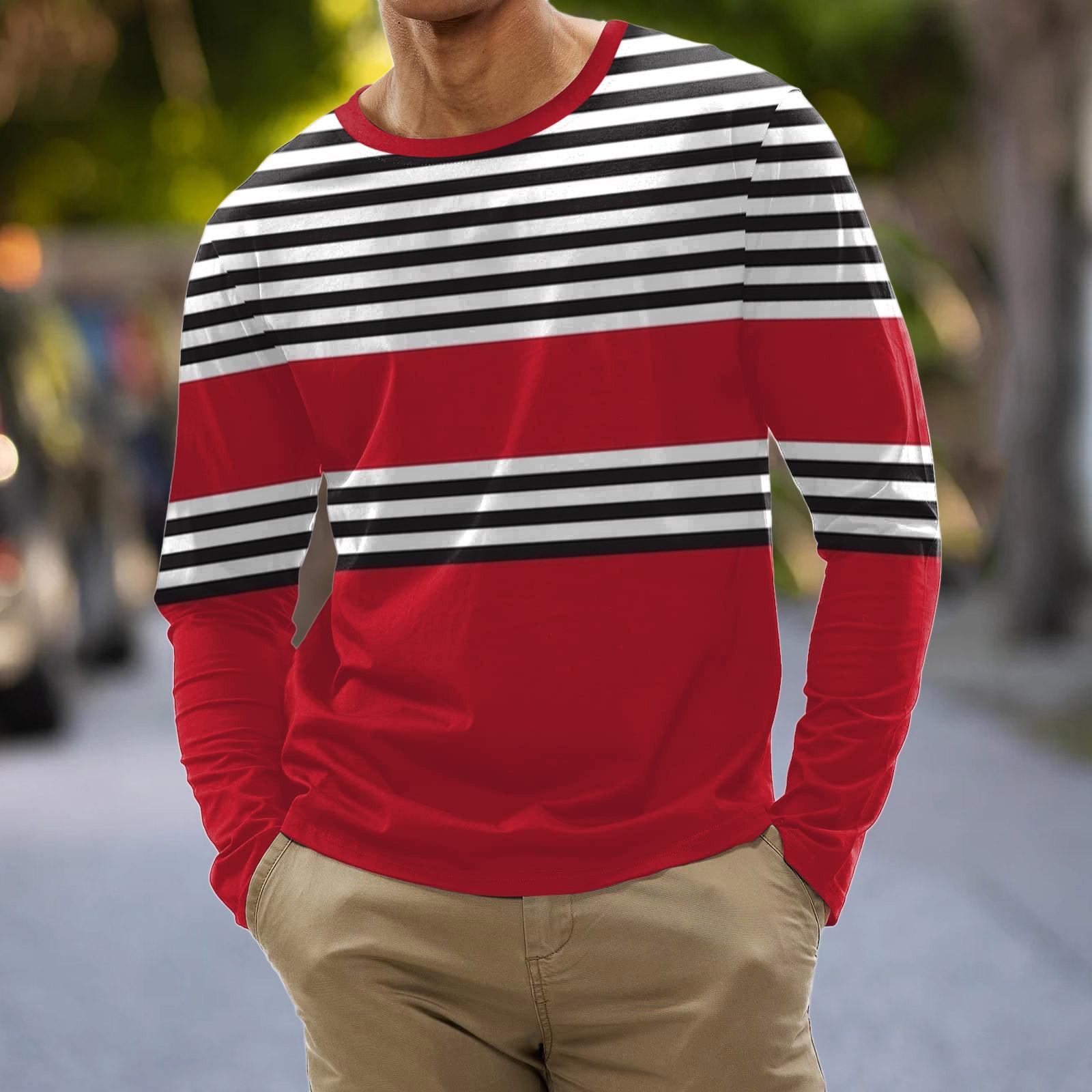 

Мужская мода повседневные рубашки с круглым вырезом и длинными рукавами с принтом в полоску, топы, блузки XXXL чёрный