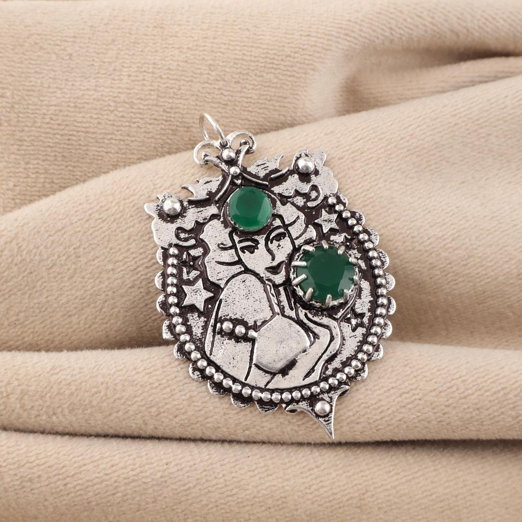 Green Onyx Gemstone 925 Sterling Silver Wedding Jewelry Women Pendant 1.9" For Women CP-44-19