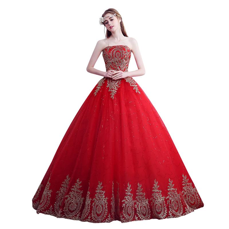 Strapless Plus Size Red Wedding Gown for Pregnant Brides, High Waist Korean Style, 2025 Slimming Design.