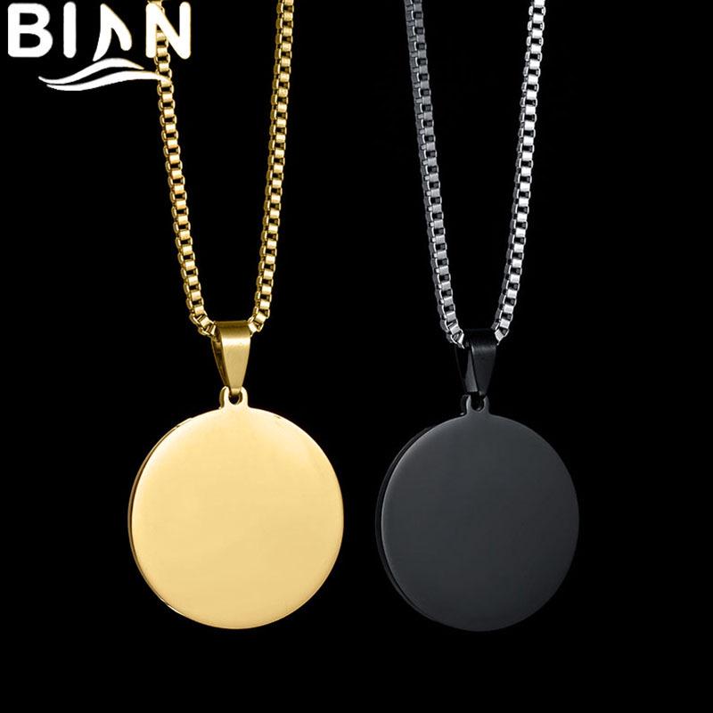 Stainless Steel Mirror-Finish Pet Tag Pendant - Engravable Round Necklace