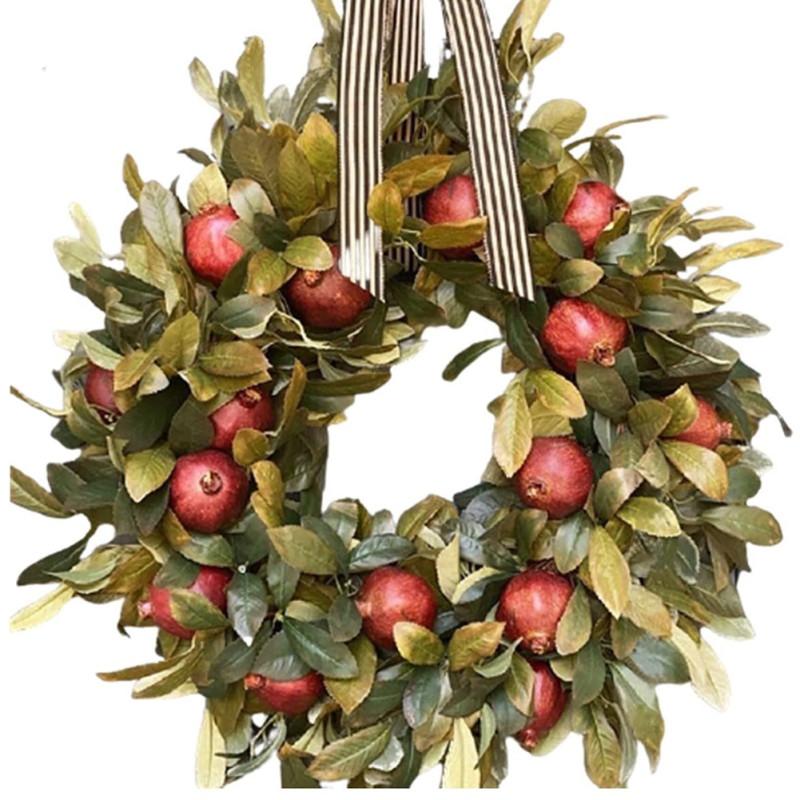 Artificial  Pomegranate  Wreath Bowknot Pomegranate And Leaf Thanksgiving Farmhouse Front Door Decor