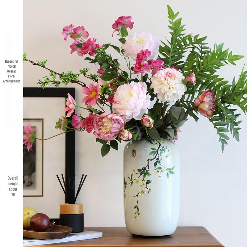Round Chinese Ceramic Vase: Floral Art for Living Room & Hallway Decor, Ideal for Hydroponics & Silk Flowers