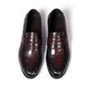 Men's Penny Loafers Genuine Leather Casual Loafer Red Crocodile Pattern Office Wedding Party Slip On Dress Shoes for Men