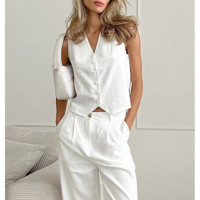 European and American Summer Fashion Sleeveless V-neck Vest Vest Trousers Set V-Neck Vest and Pants Set