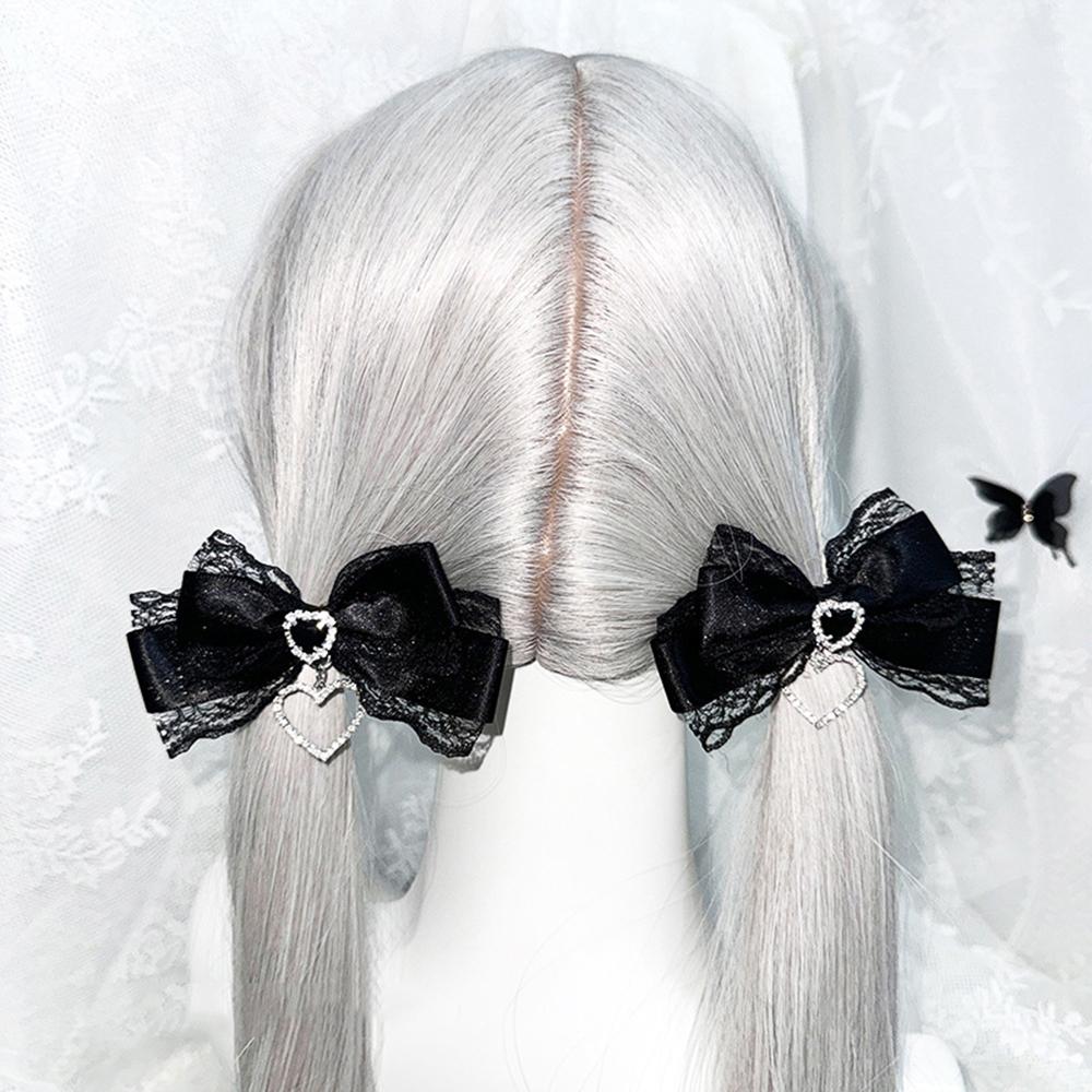 2/1pcs Y2k Gothic Harajuku Lace Bow Hair Clips Lolita Girls Sweet Cool Hairpins Double Ponytail Hair Accessories DIY Bag Decor