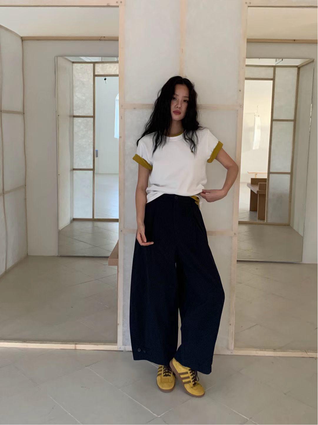 

Versatile High-Waist Curved Wide-Leg Pants for Women - Breathable, Drapey, and Fat-Concealing Summer Style M (Waist 80-110 cm) темно-синий