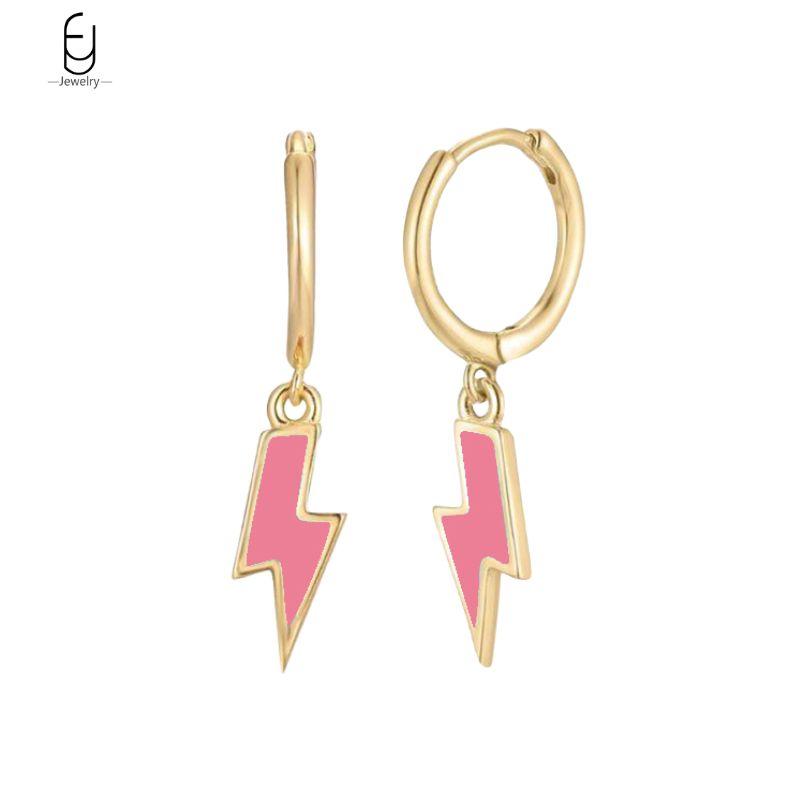 925 Silver Needle Vintage Gold Earrings for women Fashion Lightning Pendant Hoop Earrings Wedding High Luxury Jewelry