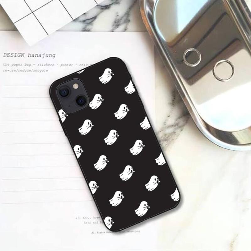 Cute Ghost Spooky Phone Case For IPhone 13 12 11 XS X 8 7 6 Plus Mini Pro Max SE 2022 Soft Black Phone Cover