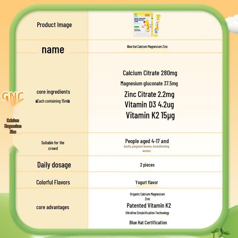GNC Liquid Calcium Magnesium Zinc D3+K2 Oral Solution